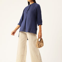 Beige Palazzos | Embroidered Elegnace With Elastic Waist & Single Pocket