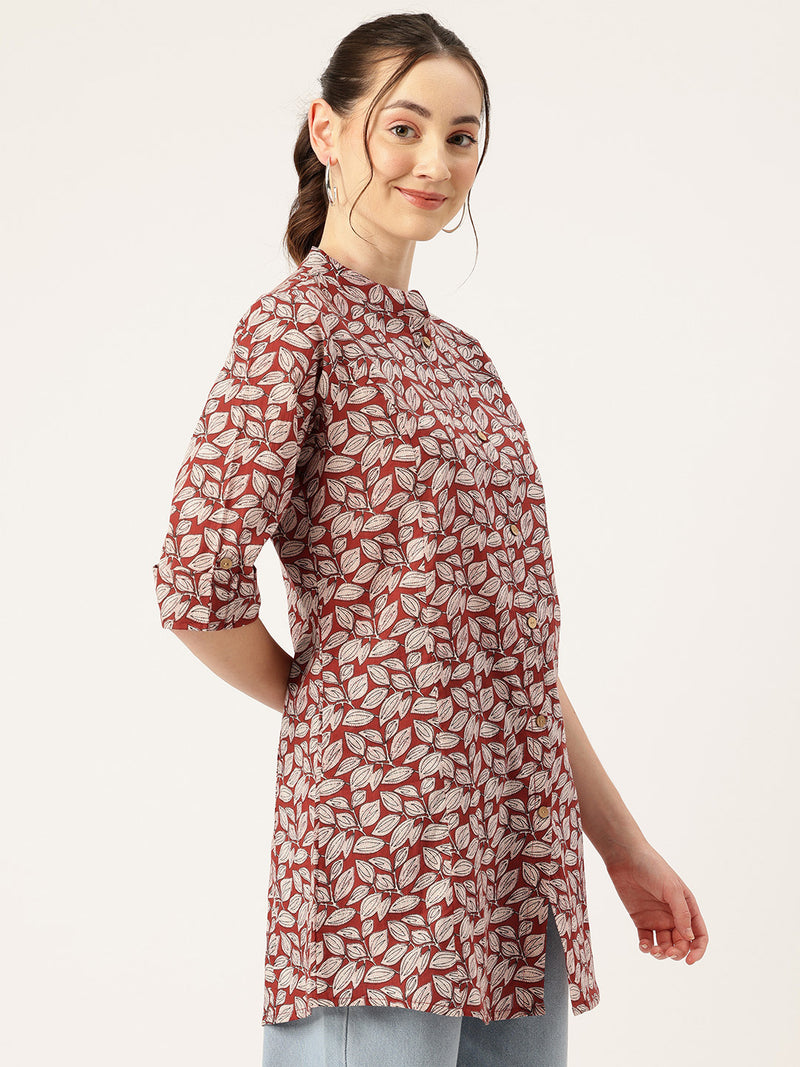 Printed Mandarin Collar top – Casual & Chic