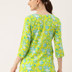 3/4 Sleeve Round Neck Vcut top Green3 Colour