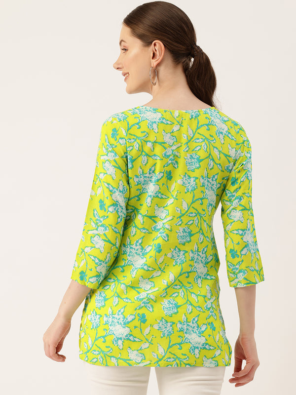 3/4 Sleeve Round Neck Vcut top Green3 Colour