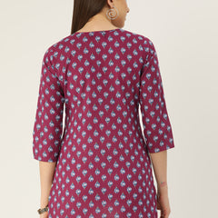 Floral Print 4 Button Straight Kurti