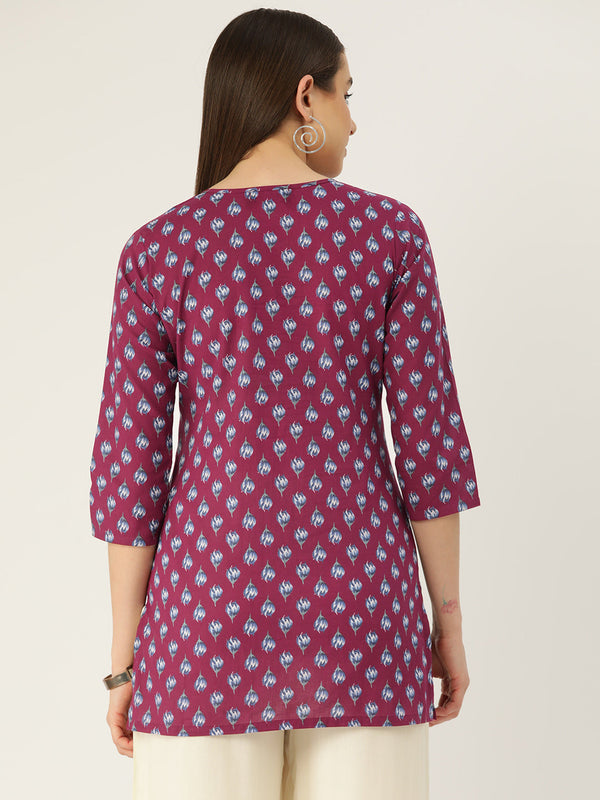 Floral Print 4 Button Straight Kurti