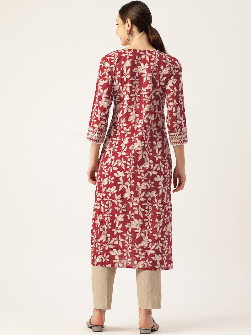 Empress Long Kurta for Women - V-Cut Neckline with 3/4 Sleeves