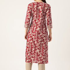 Empress Long Kurta for Women - V-Cut Neckline with 3/4 Sleeves