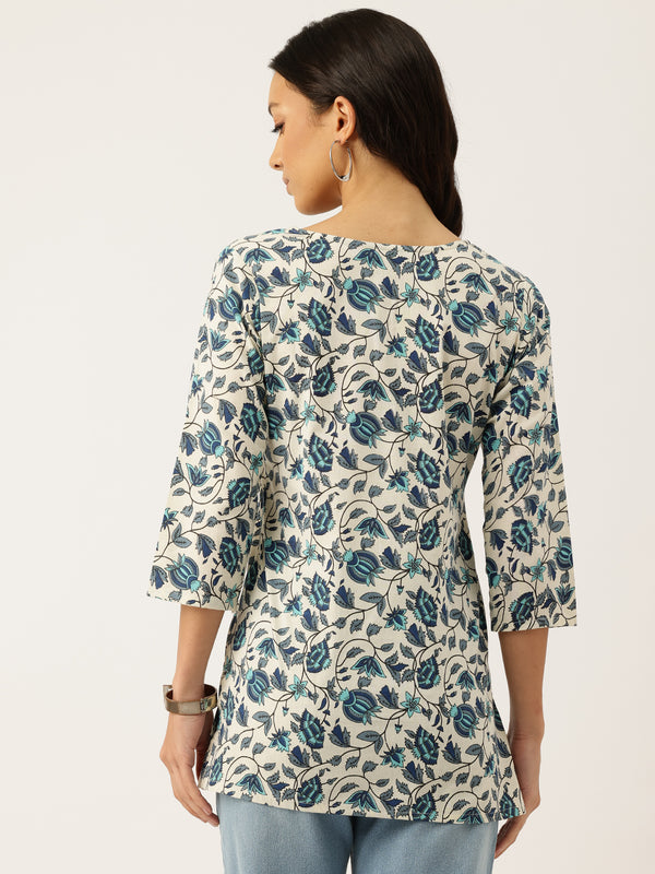 3/4 Sleeve Round Neck Vcut top White3 Colour