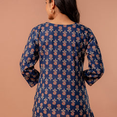Chic Printed Short Kurti with Round Neck & 3/4 Sleeves