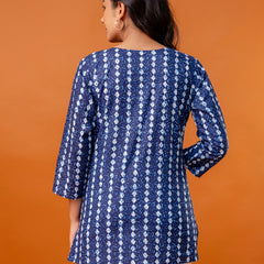 Chic Printed Short Kurti with Round Neck & 3/4 Sleeves