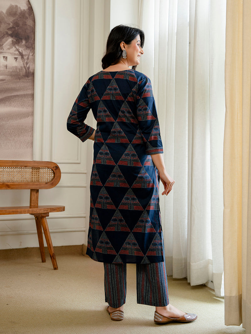 Bordered V-Neck 3-Piece Kurta Set with Ankle-Length Pants & Full-Length Dupatta (M–XXL)