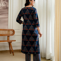 Bordered V-Neck 3-Piece Kurta Set with Ankle-Length Pants & Full-Length Dupatta (M–XXL)