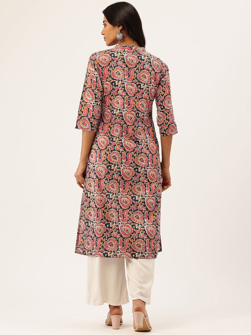 Graceful Long Kurta with 3/4 Sleeves and Button accents A Perfect Fusion of Comfort and Style