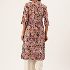 Graceful Long Kurta with 3/4 Sleeves and Button accents A Perfect Fusion of Comfort and Style