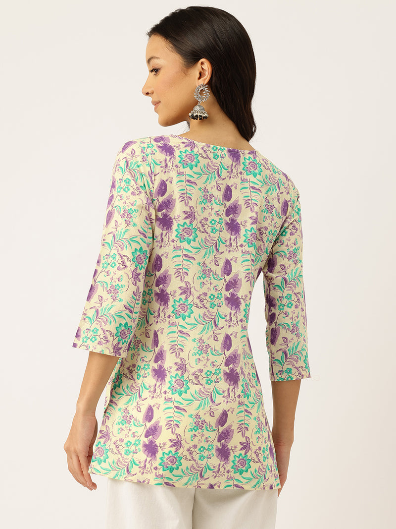 3/4 Sleeve Round Neck Vcut top White1 Colour