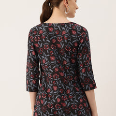 3/4 Sleeve Round Neck Vcut top Black1 Colour