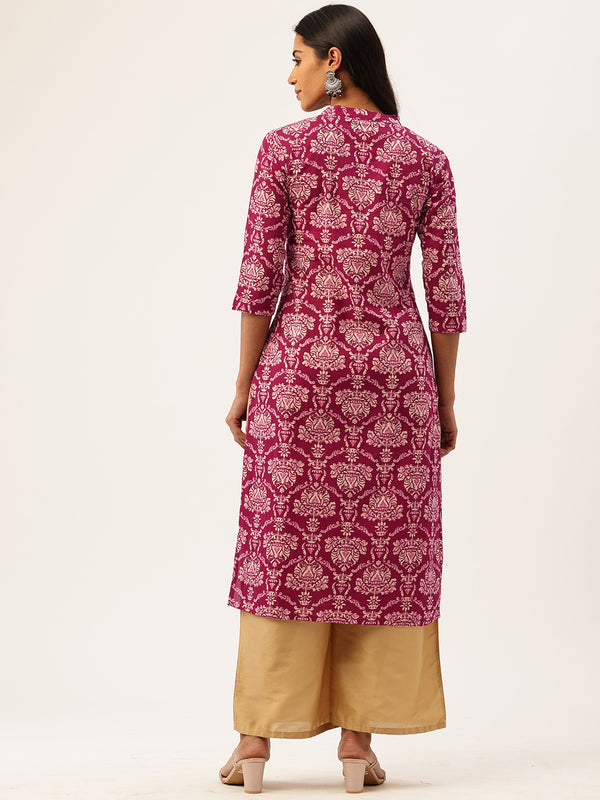 Graceful Long Kurta with 3/4 Sleeves and Button accents A Perfect Fusion of Comfort and Style