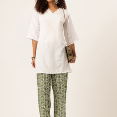 Green Women Pure Cotton Paisley Printed Palazzo Pants | Elastic Waist | Wide Leg