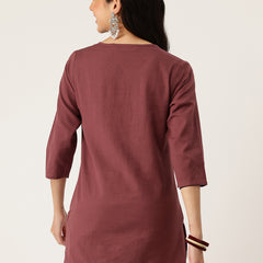 Elegant Short Kurti for Women –Button Detailing & 3/4 Sleeves | Round Neck |