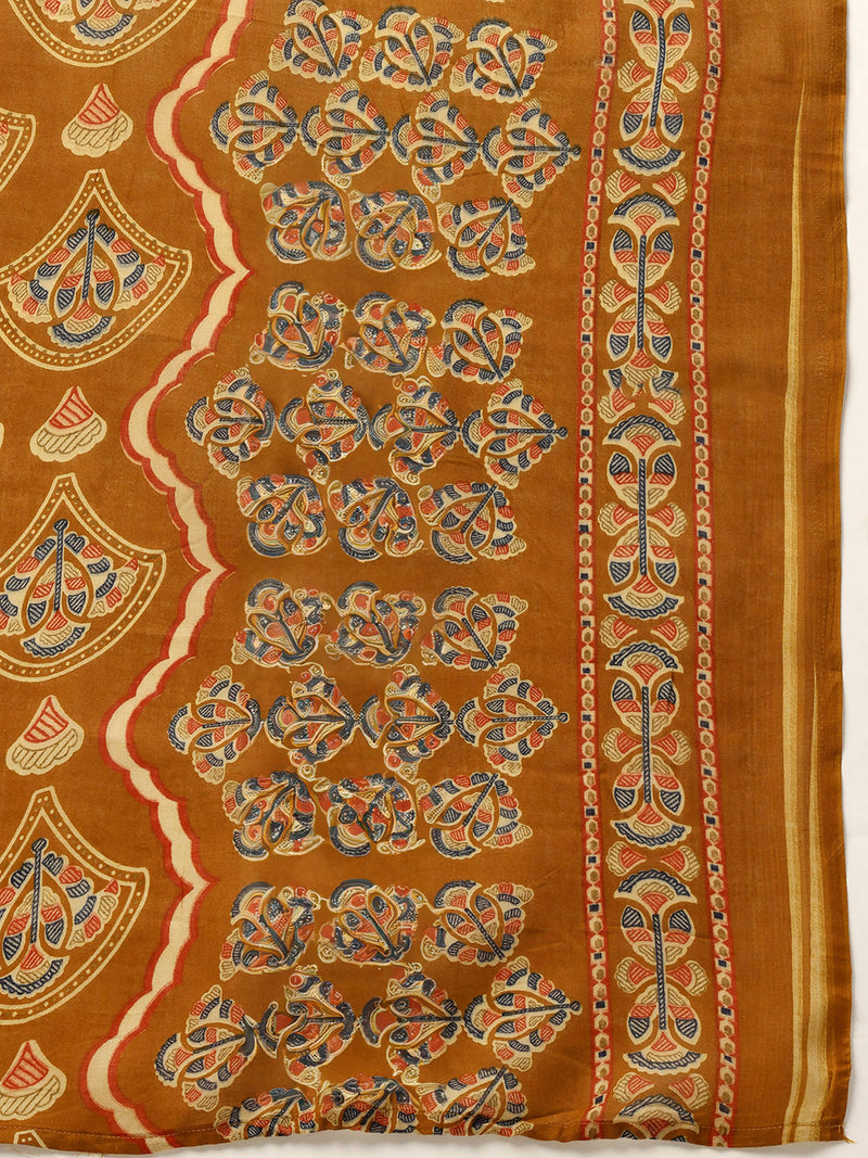 Round V-Cut Neck 3-Piece Kurta Set with Ankle-Length Pants & Full-Length Dupatta (Size S-XXL).