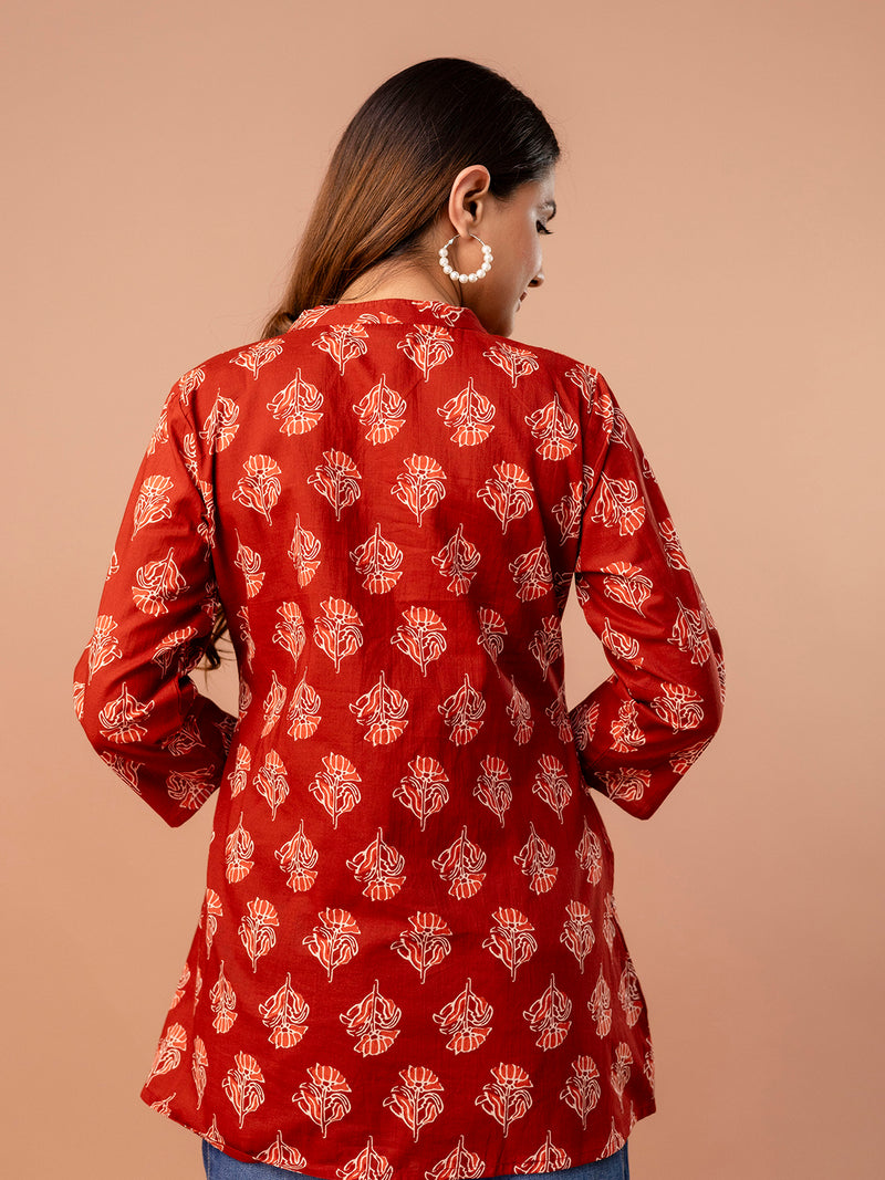 Top – Mandarin Collar, 3/4 Sleeves, Flattering Fit (Sizes S–XXL)
