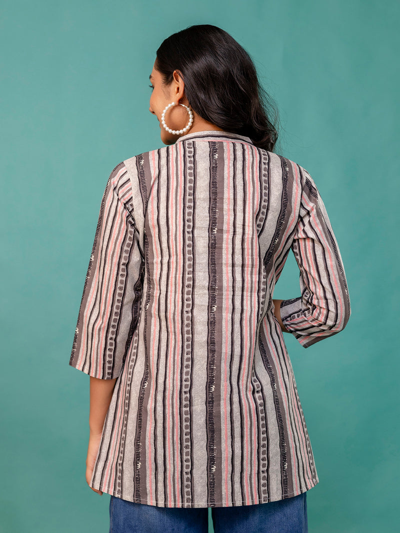 Tunic – Mandarin Collar, 3/4 Sleeves, Flattering Fit (Sizes S–XXL)