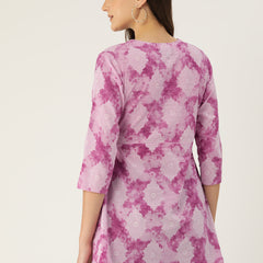 Floral Print Angrakha 3\4 Sleeves Flared Kurti