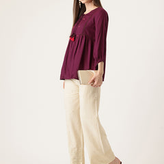 Beige Beige Palazzo|Embroidered, Flax Cotton, Sequin Detail, Ankle-Length, Single Pocket