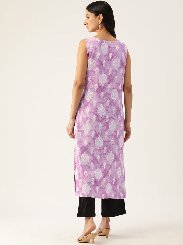 Cotton Boat Neck Sleeveless Straight Kurti