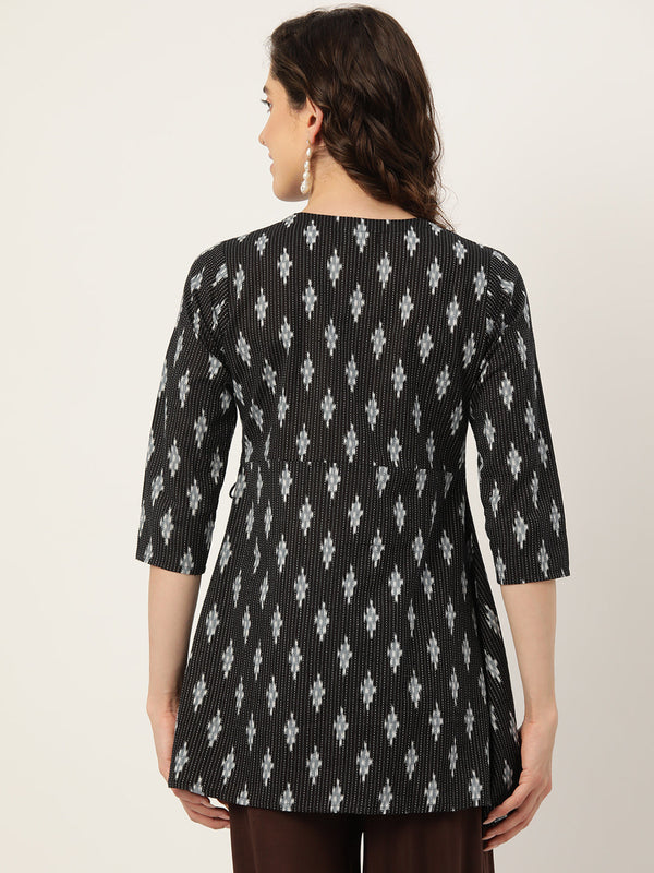 Floral Print Angrakha 3\4 Sleeves Flared Kurti
