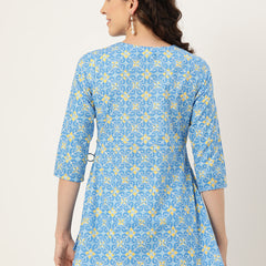 Floral Print Angrakha 3\4 Sleeves Flared Kurti