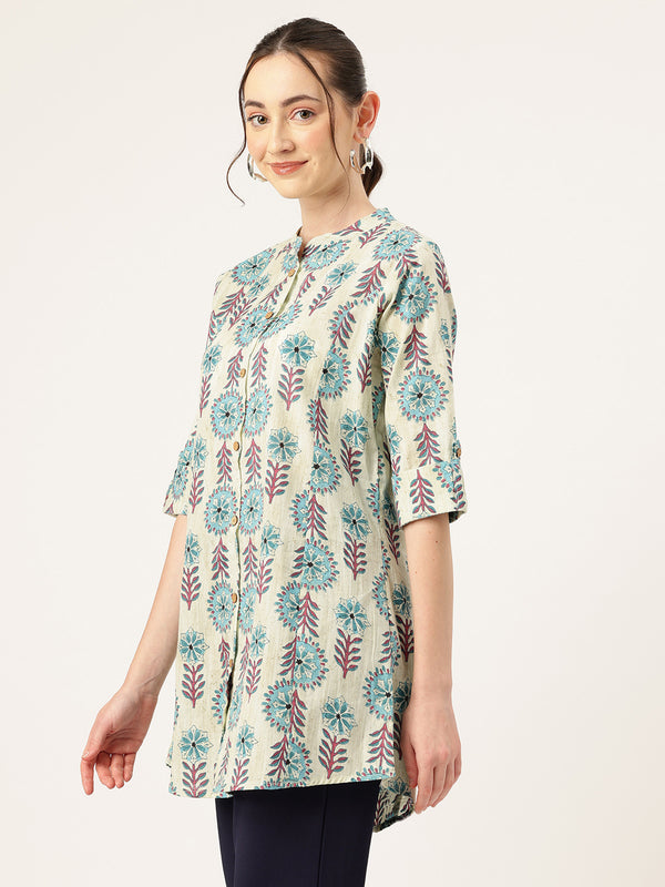 Printed Mandarin Collar top – Casual & Chic