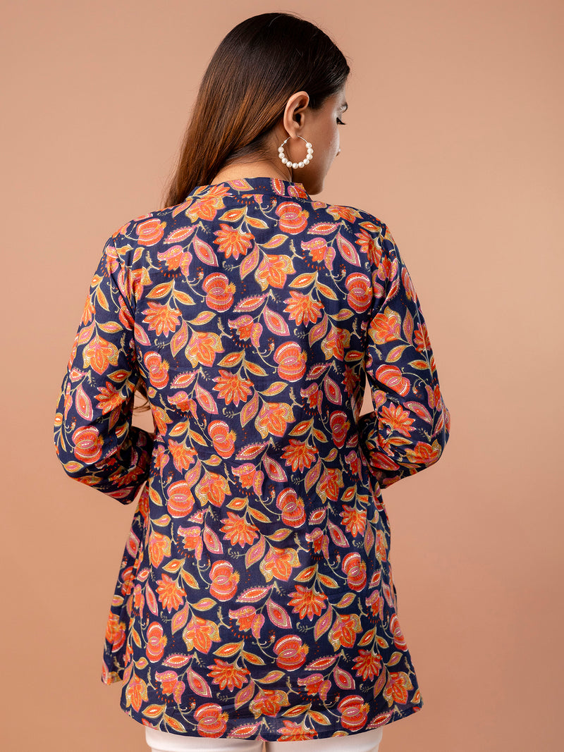 Top – Mandarin Collar, 3/4 Sleeves, Flattering Fit (Sizes S–XXL)
