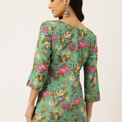 3/4 Sleeve Round Neck Vcut top Green2 Colour