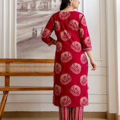 Bordered V-Neck 3-Piece Kurta Set with Ankle-Length Pants & Full-Length Dupatta (M–XXL)