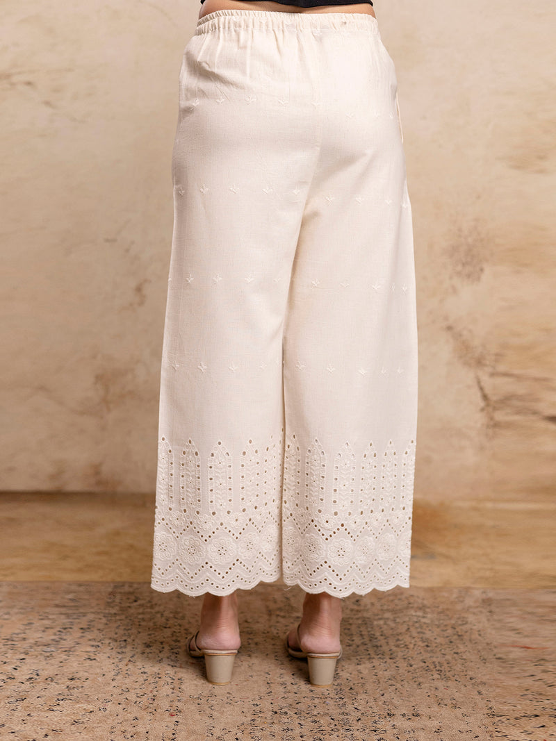 Women’s Cotton Embroidered Wide-Leg Palazzos | Soft, Breathable & Elegant