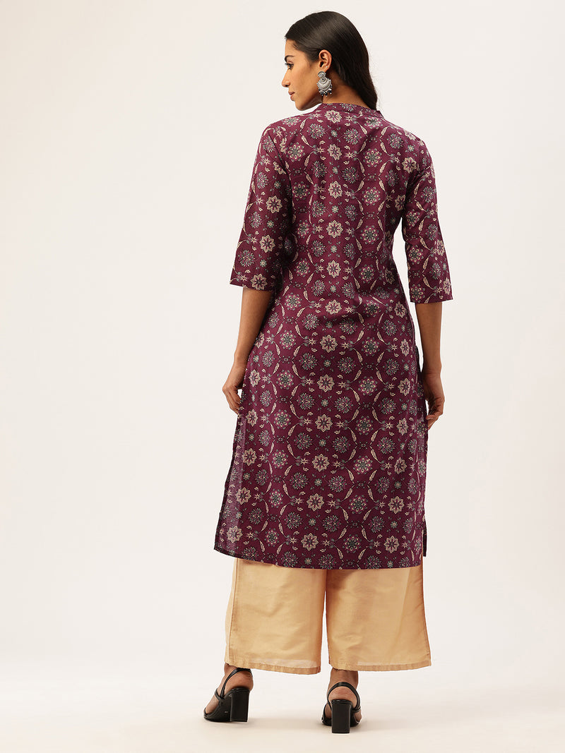 Graceful Long Kurta with 3/4 Sleeves and Button accents A Perfect Fusion of Comfort and Style