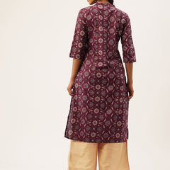 Graceful Long Kurta with 3/4 Sleeves and Button accents A Perfect Fusion of Comfort and Style
