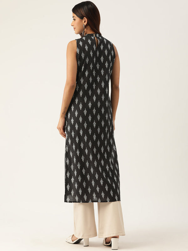 Cotton Printed Sleeveless Straight Long Kurti