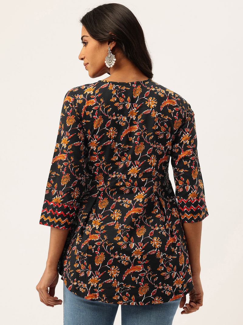 Inner Yoke Short Kurti for Women - Button Detail & 3/4 Sleeves