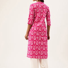 Graceful Long Kurta with 3/4 Sleeves and Button accents A Perfect Fusion of Comfort and Style