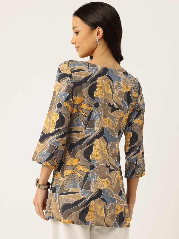 3/4 Sleeve Round Neck Vcut top Multi1 Colour