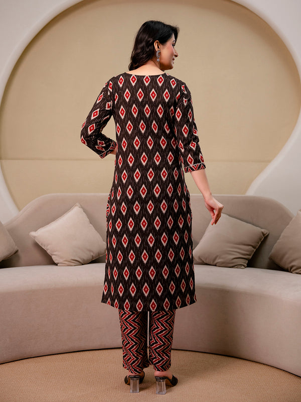 V-Neck Cotton 3-Piece Kurta Set with Printed Dupatta (M–XXL)