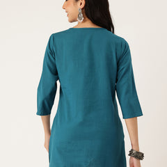 Elegant Short Kurti for Women –Button Detailing & 3/4 Sleeves | Round Neck |