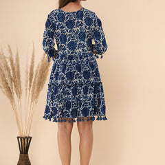 Cotton Printed Navy Blue Floral Dress