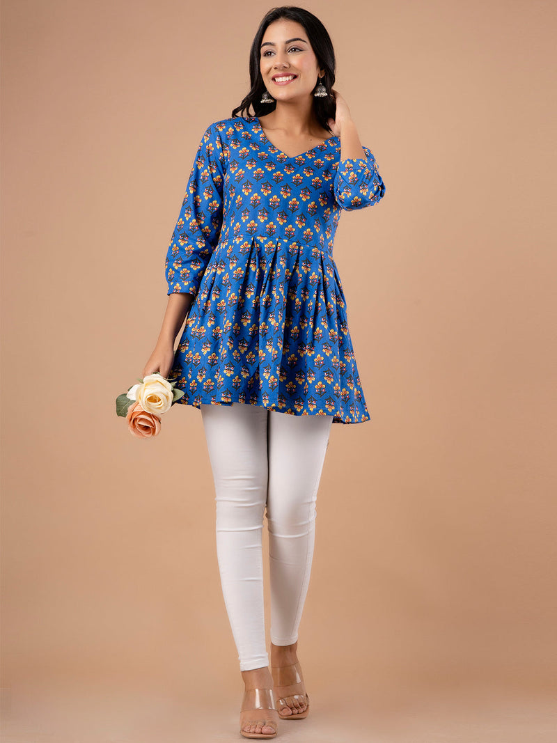 Printed Cotton Blue Peplum Tunic