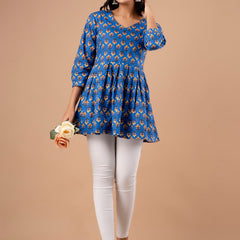 Printed Cotton Blue Peplum Tunic