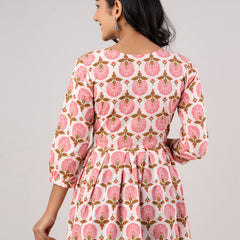 Printed Cotton Pink Peplum Tunic