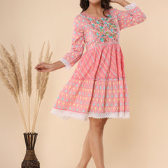 Cotton Printed Pink Floral Dress
