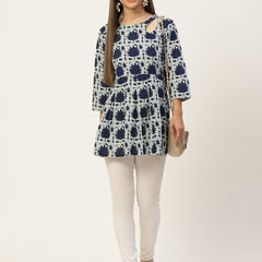Women Flared Designer Blue Short Kurti