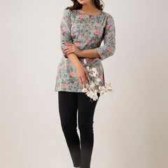 Women Grey Cotton Printed Short Kurti