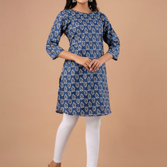 Women Printed Navy Blue Kurti