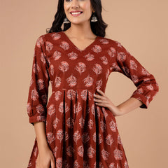Printed Cotton Rust Peplum Tunic